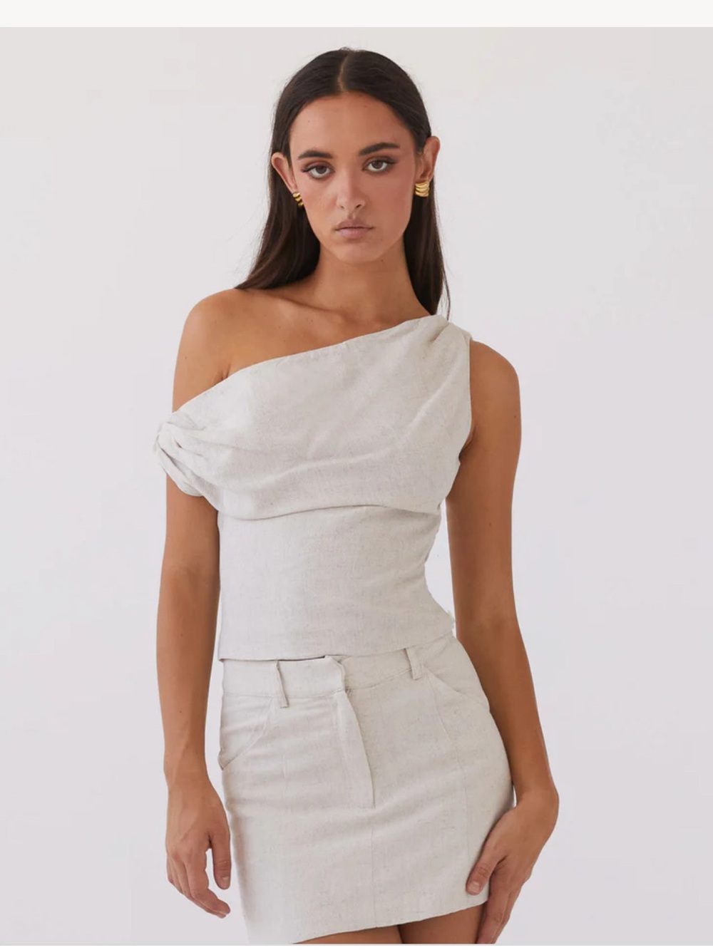 Pepper Mayo Marissa linen one shoulder top in oatmeal coastal clean girl NWT 2